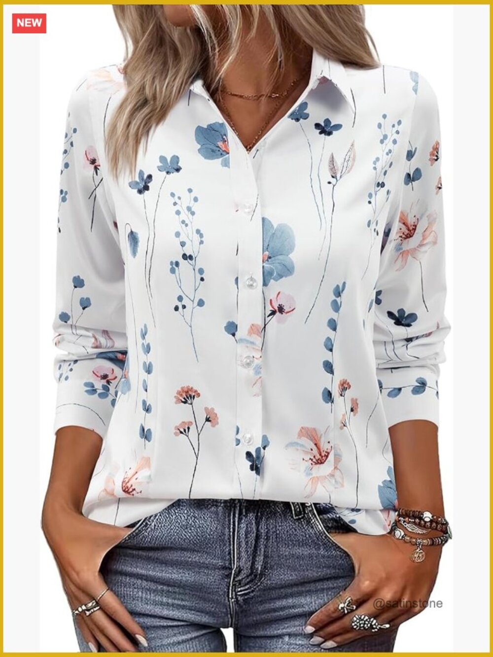 Women Button Down Shirt Long Sleeve Classic Fit Cotton Blend